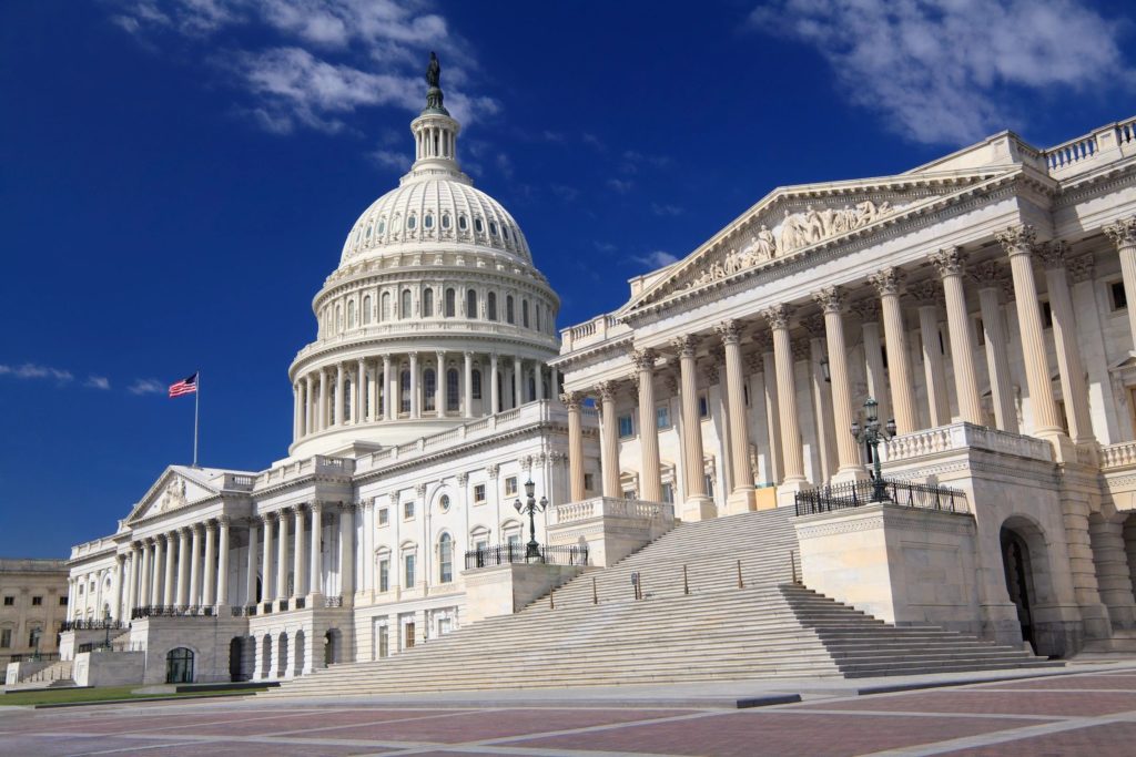 A view of the capitol building from across the street.