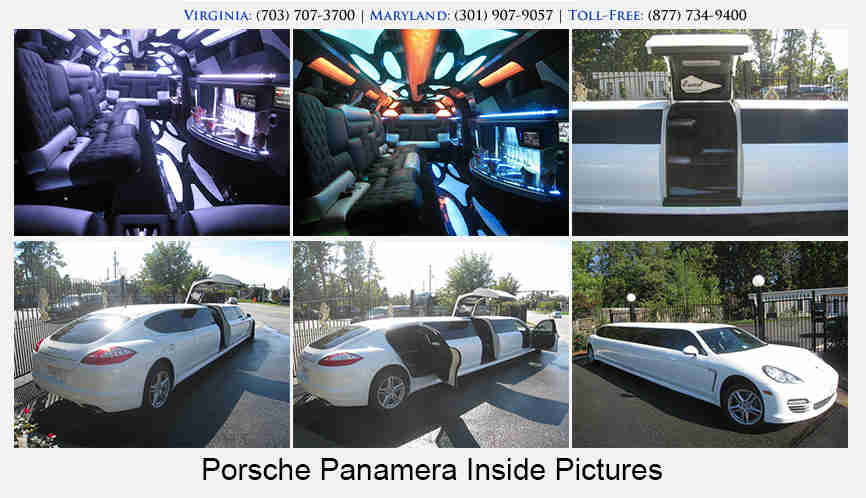 A collage of pictures with the porsche panamera inside.