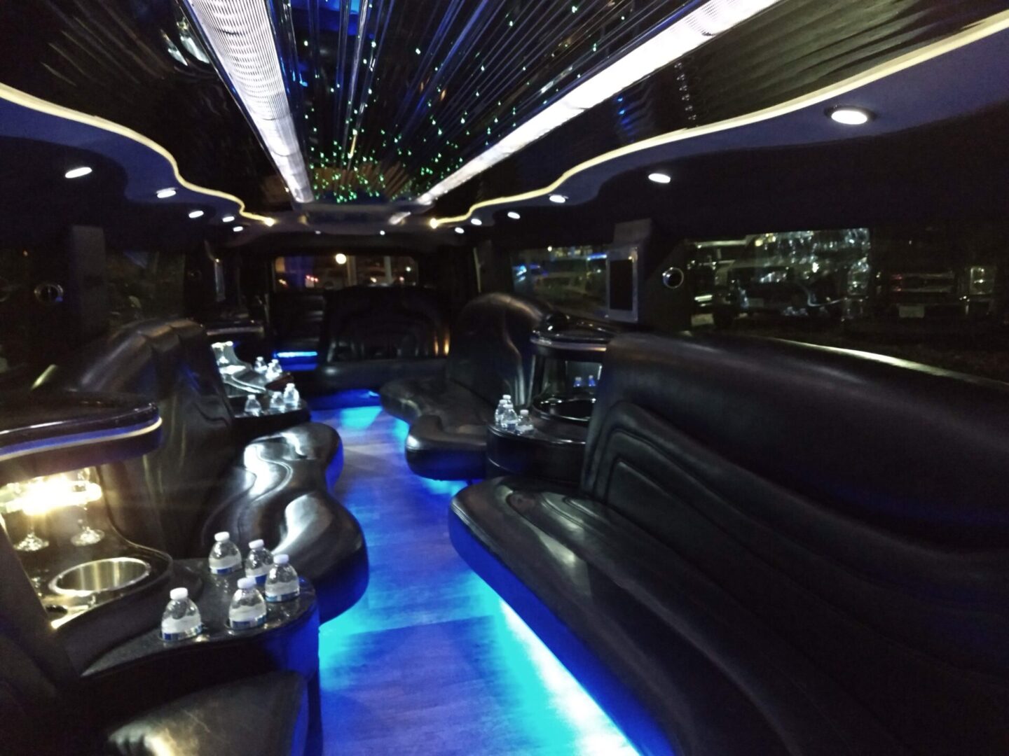 interior lighting and seating inside the hummer