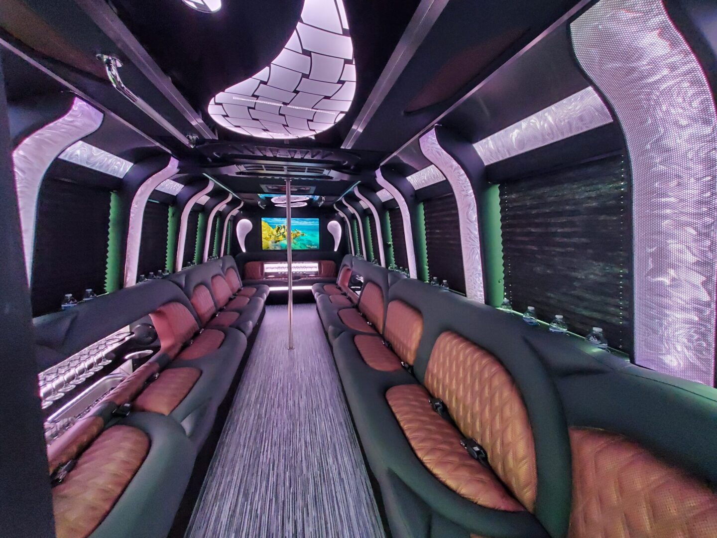 purple party bus interior