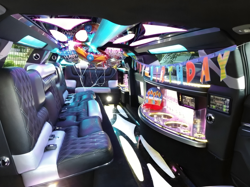 Luxurious limousine decorated for a birthday celebration. Luxurious limousine decorated for a birthday celebration.
