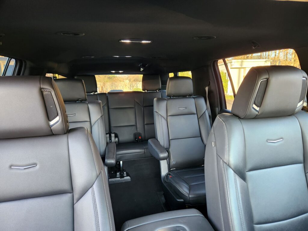 Luxury SUV interior with leather seating.