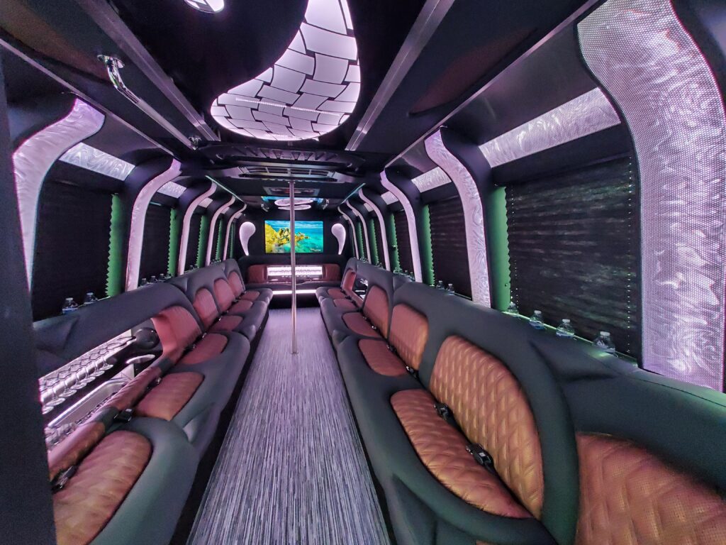 Luxury interior of a party bus.