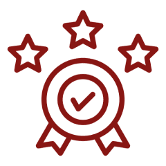 Award badge with stars and check mark.