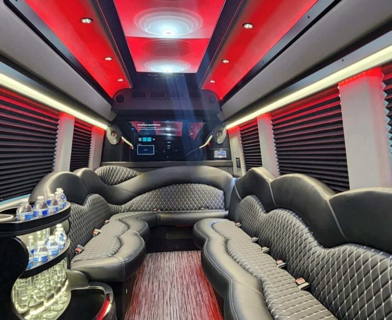 Luxury limousine interior with red lighting. Luxury limousine interior with red lighting.