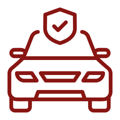 Car with shield and checkmark icon.